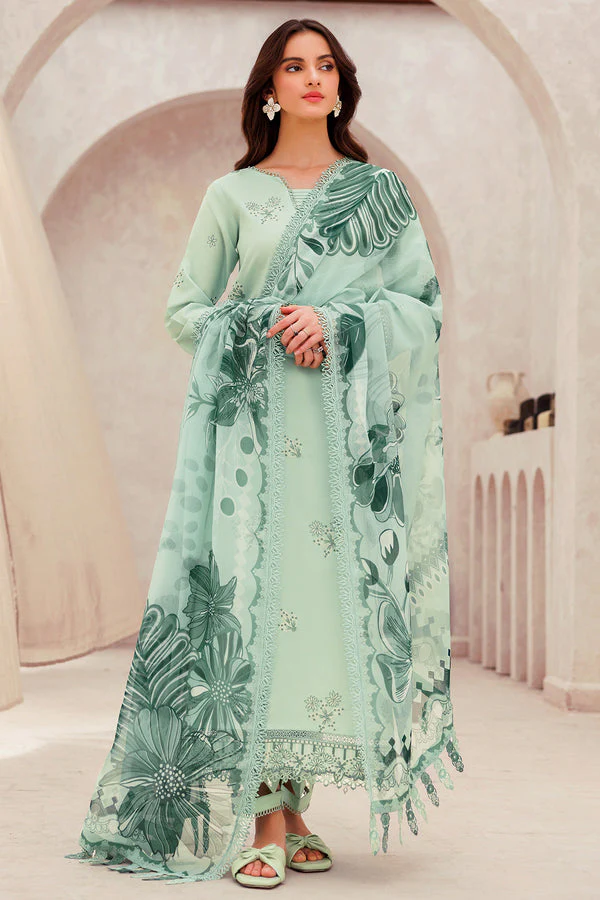 Dhanak-3PC Embroidered Shirt with Digital Printed Wool Shawl - 3279 - Image 4