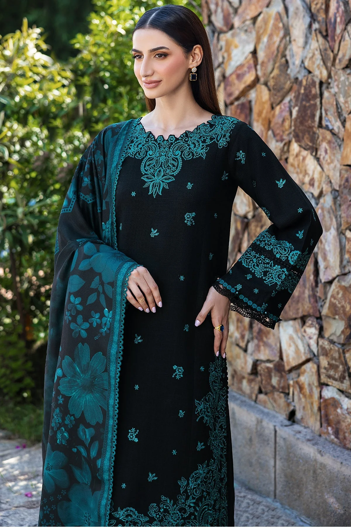 Lawn-3PC Embroidered Shirt with Digital Printed Jauqard Dupatta- 5098 - Image 5